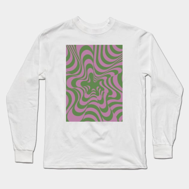 Abstract Groovy Retro Liquid-Swirl Green Purple Pattern Long Sleeve T-Shirt by Colorable